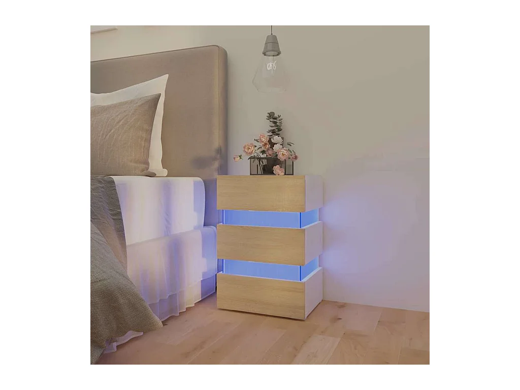 Table de chevet à LED Blanc et chêne sonoma 45x35x67 cm