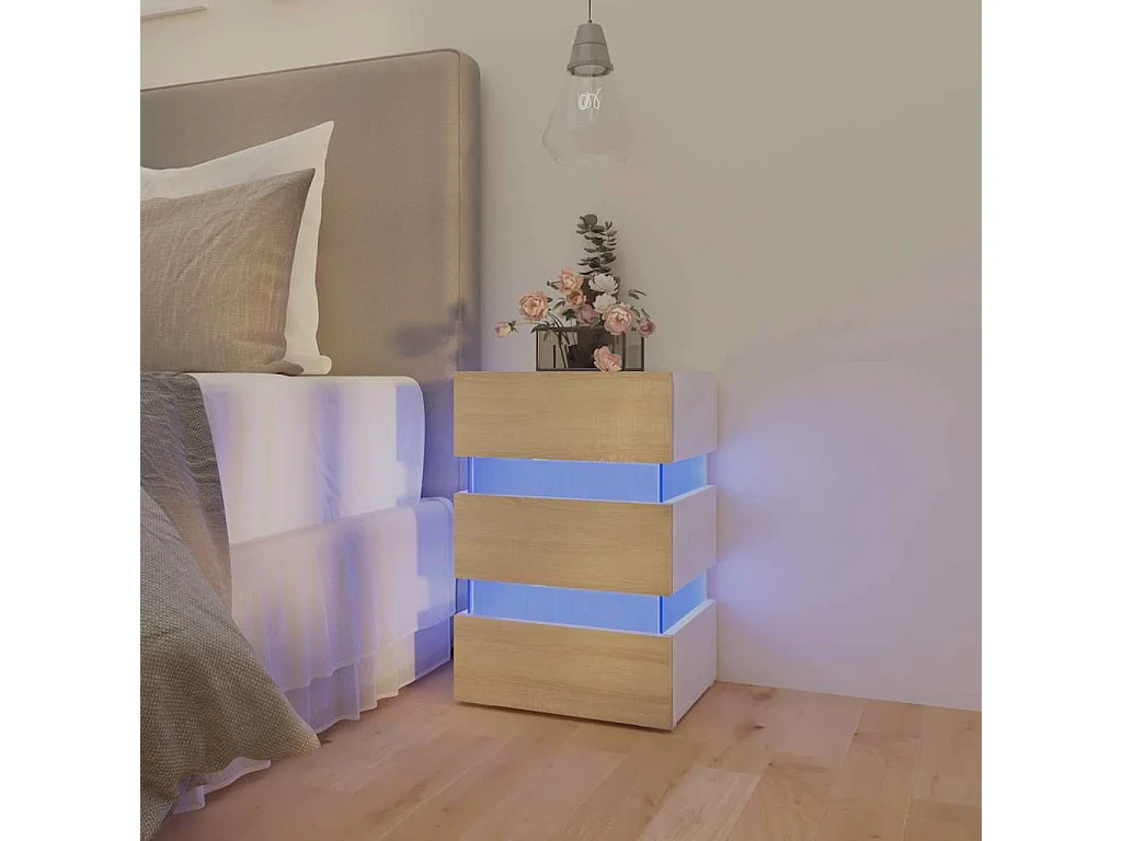 LED-Nachttisch Weiß und Sonoma-Eiche 45x35x67 cm Holzwerkstoff