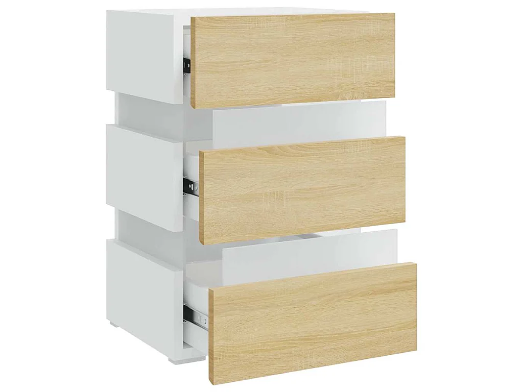Table de chevet à LED Blanc et chêne sonoma 45x35x67 cm