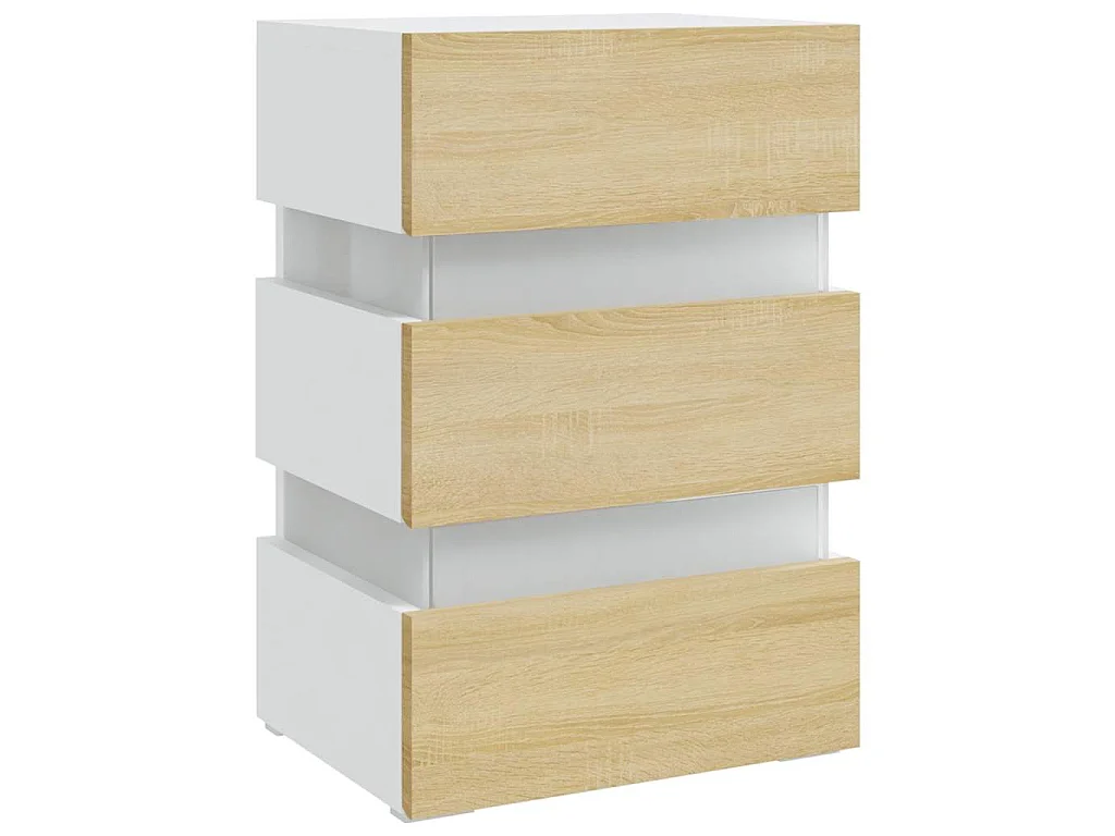 Table de chevet à LED Blanc et chêne sonoma 45x35x67 cm