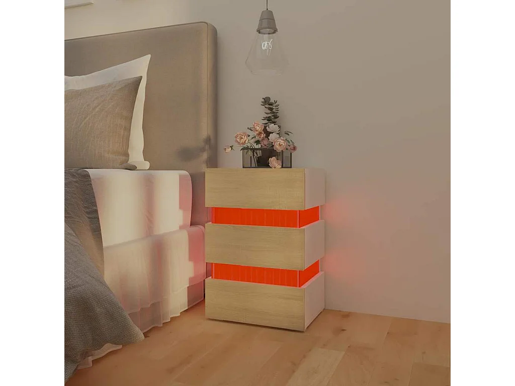 Table de chevet à LED Blanc et chêne sonoma 45x35x67 cm