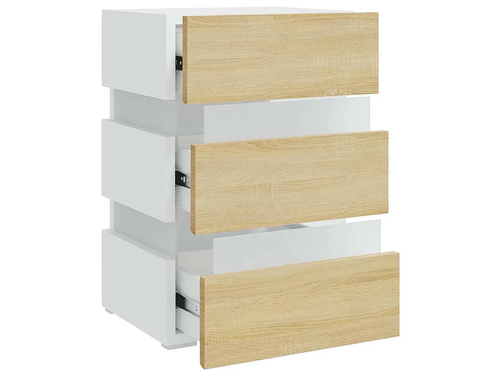 Table de chevet à LED Blanc et chêne sonoma 45x35x67 cm