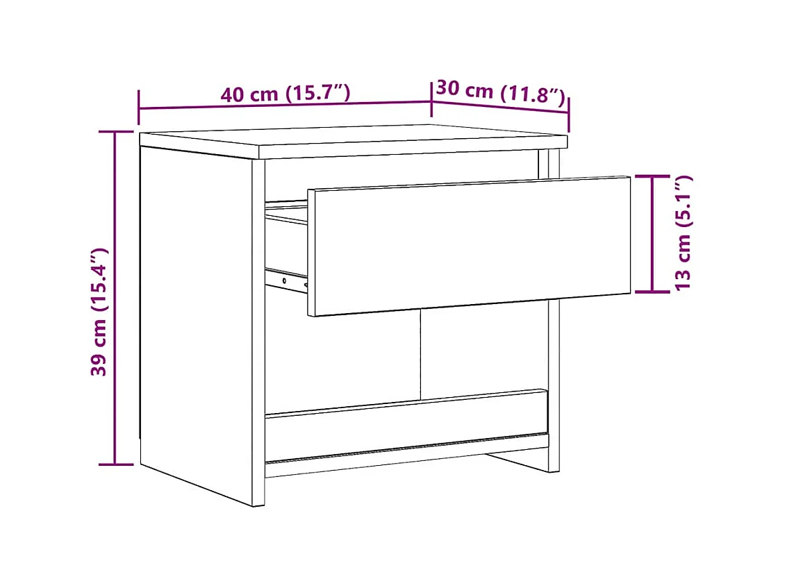 Mesita de noche de madera contrachapada gris Sonoma 40x30x39cm