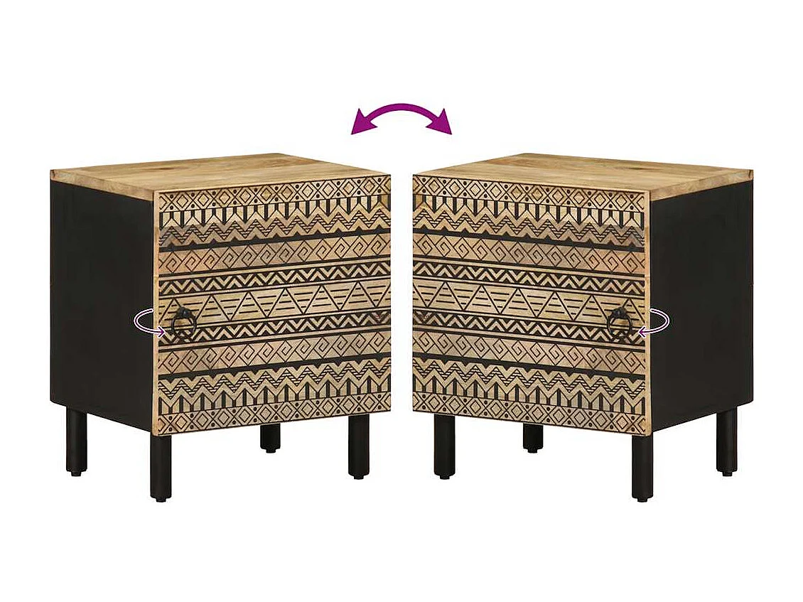 Comodini 2pz Neri 40x33,5x46 cm Legno Massello Mango Grezzo