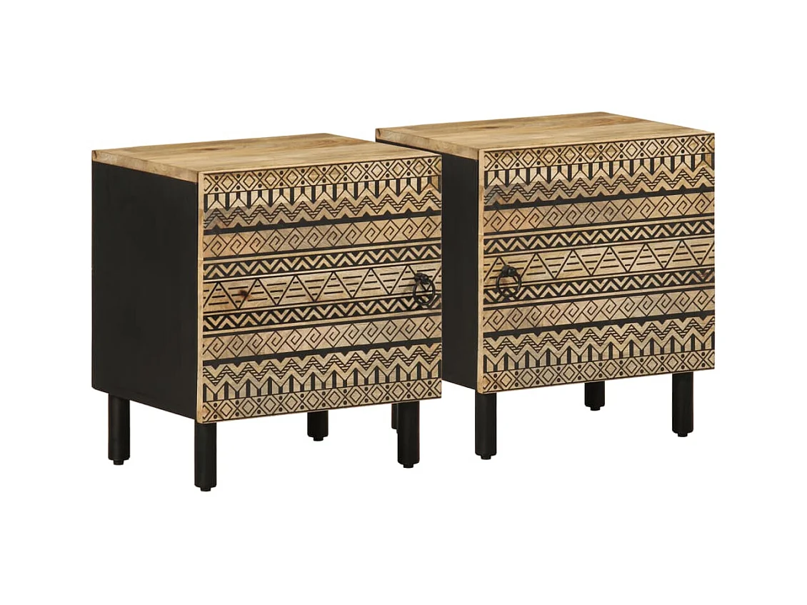 Tables de chevet 2 pcs noir bois de manguier massif brut