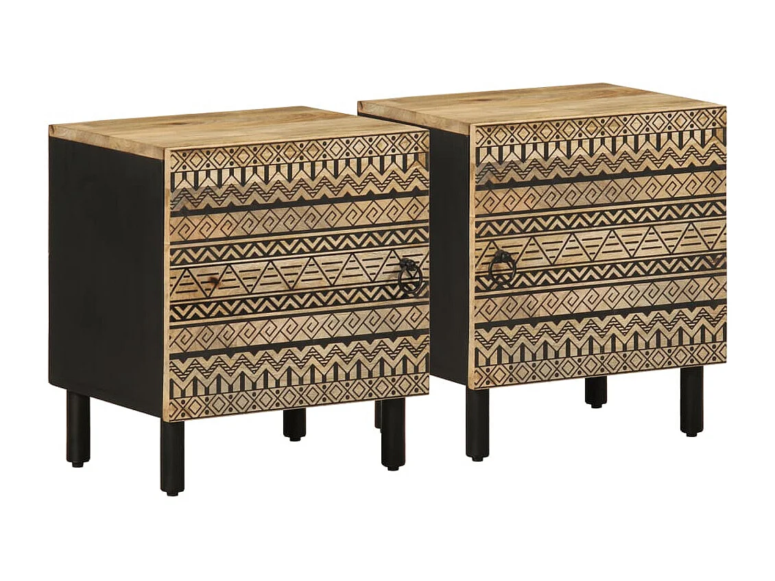 Nachtkastjes 2 st 40x33,5x46 cm massief ruw mangohout zwart