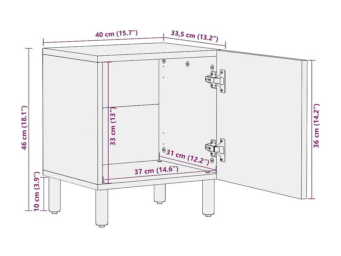 Nachtkastjes 2 st 40x33,5x46 cm massief ruw mangohout zwart