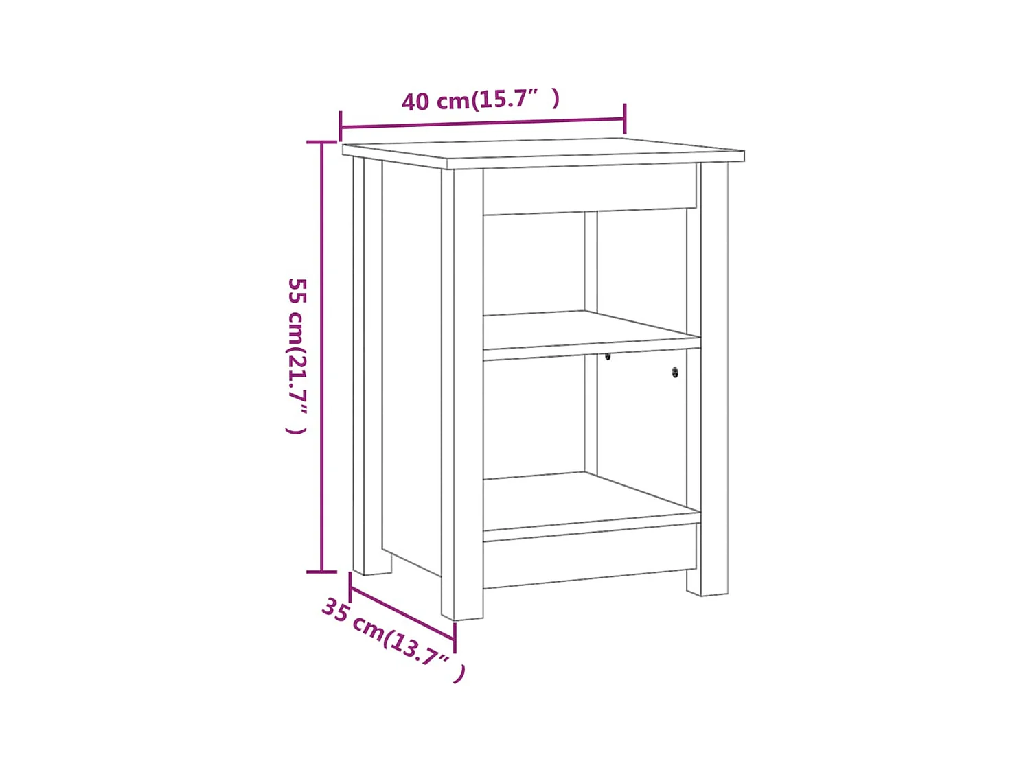 Comodino 40x35x55 cm in Legno Massello di Pino