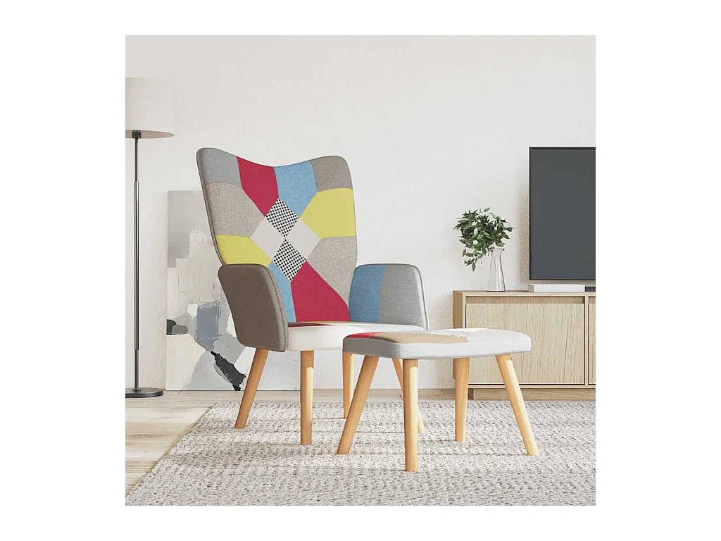 Silla de relajación con reposapiés tela patchwork