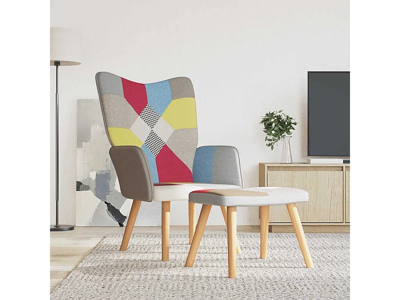 Relaxstoel met voetenbank patchwork stof