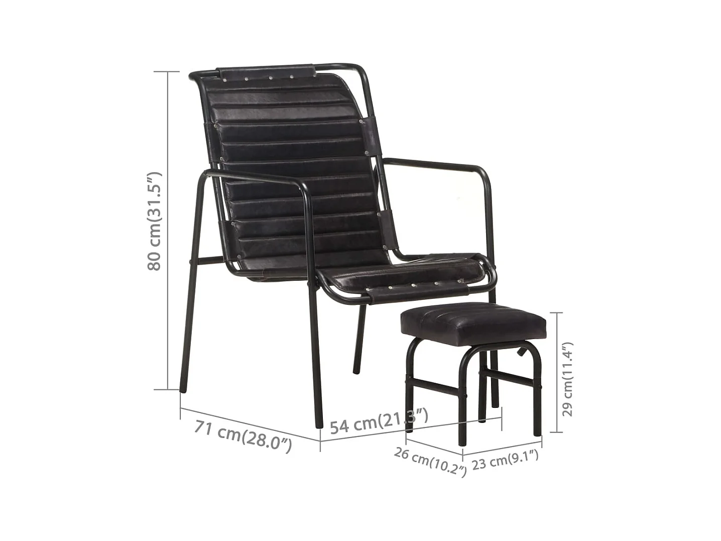 Relaxfauteuil met voetenbankje echt leer zwart