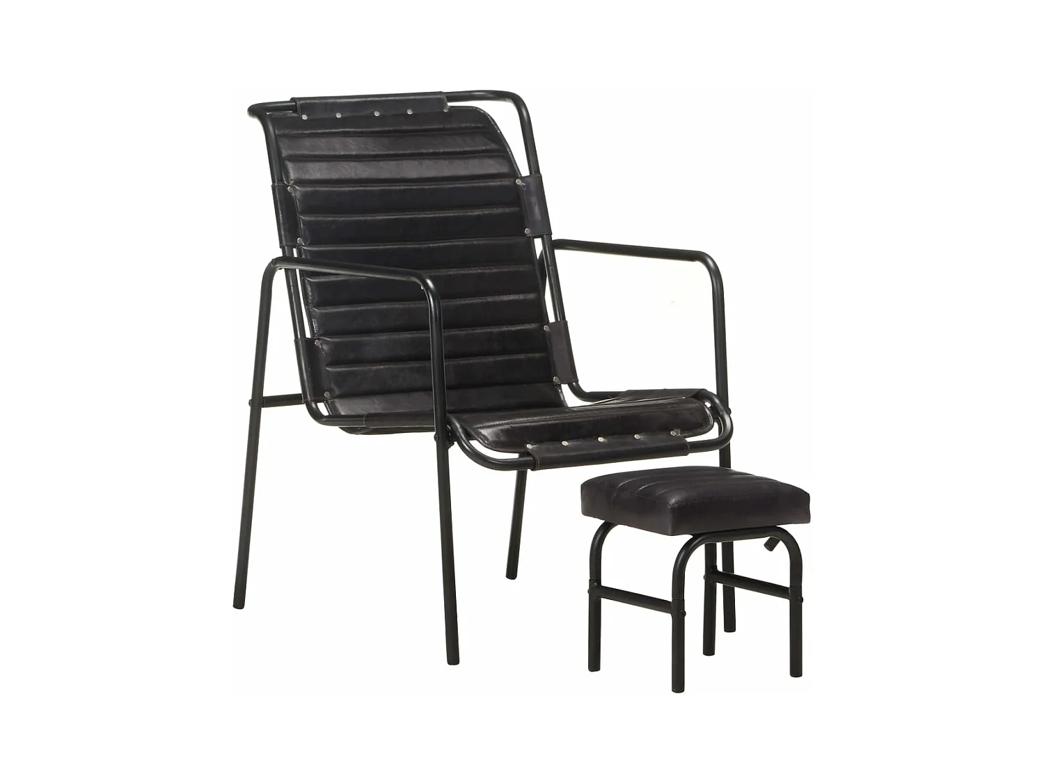 Fauteuil de relaxation avec repose-pied Noir Cuir véritable