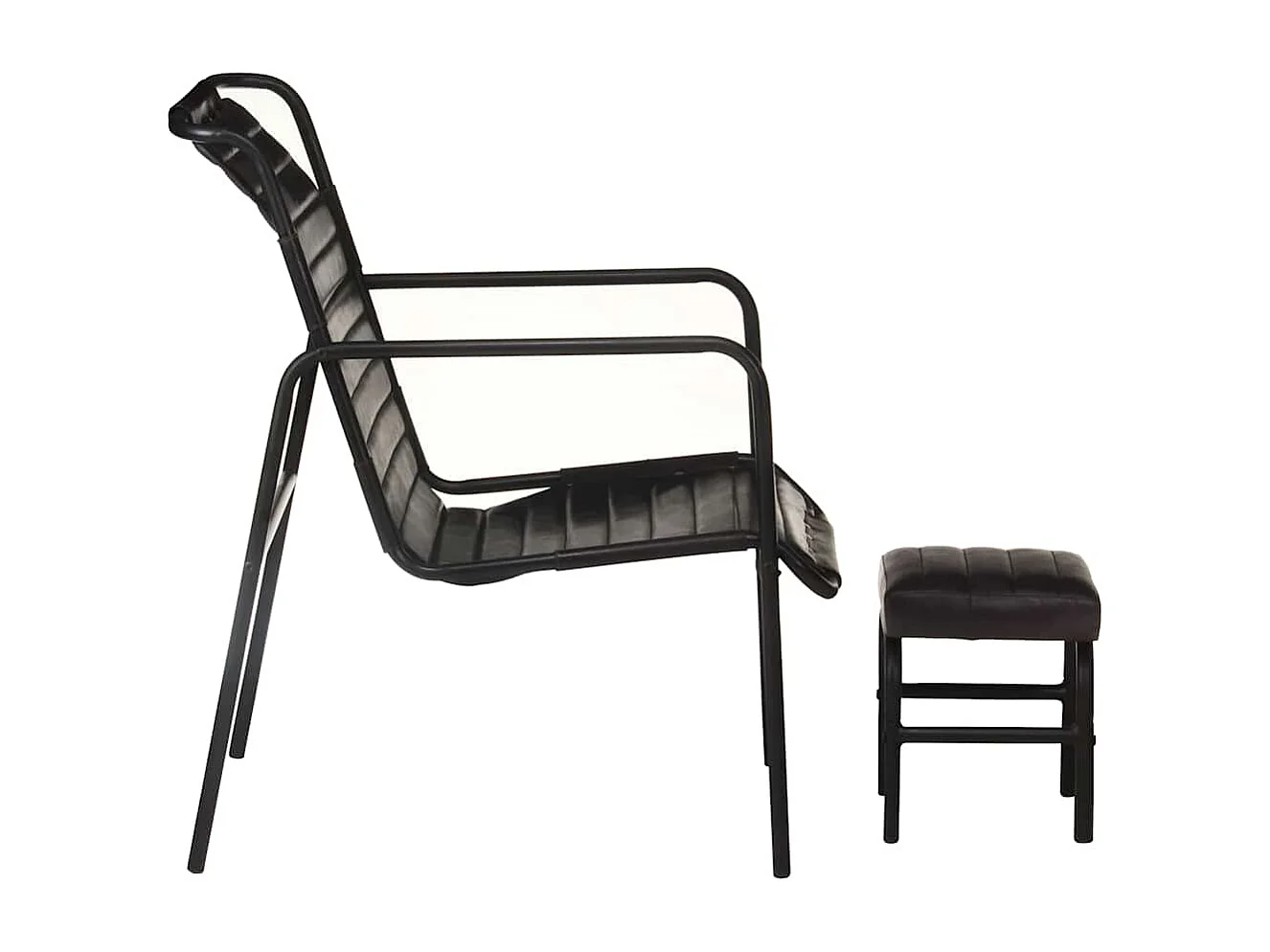 Fauteuil de relaxation avec repose-pied Noir Cuir véritable