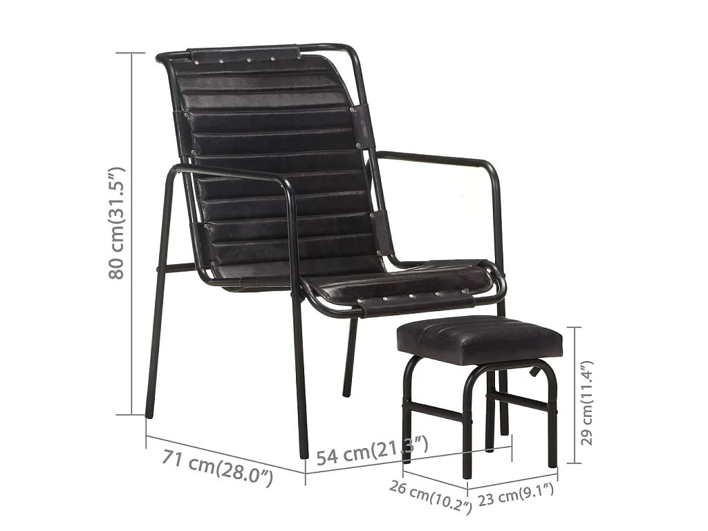 Fauteuil de relaxation avec repose-pied Noir Cuir véritable