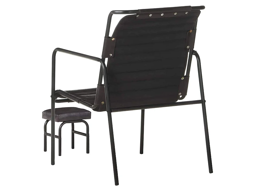 Fauteuil de relaxation avec repose-pied Noir Cuir véritable