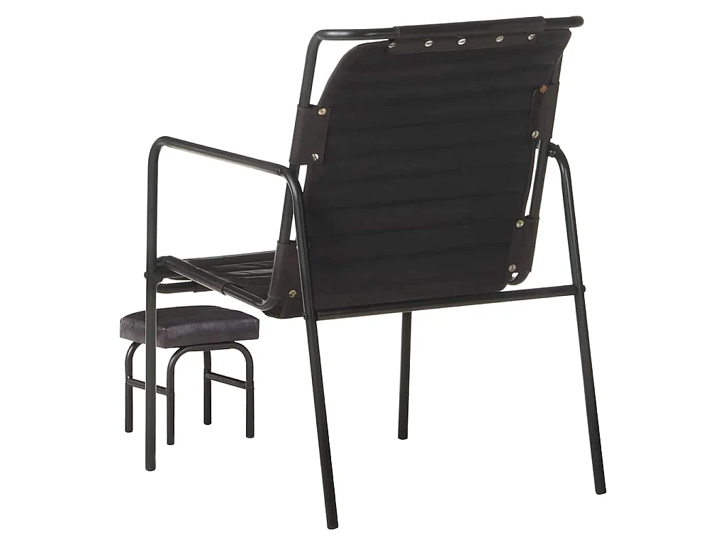 Relaxsessel mit Fußhocker Schwarz Echtleder
