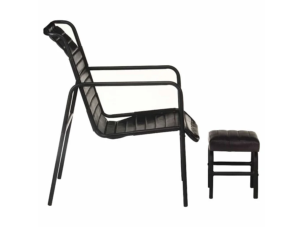 Relaxsessel mit Fußhocker Schwarz Echtleder