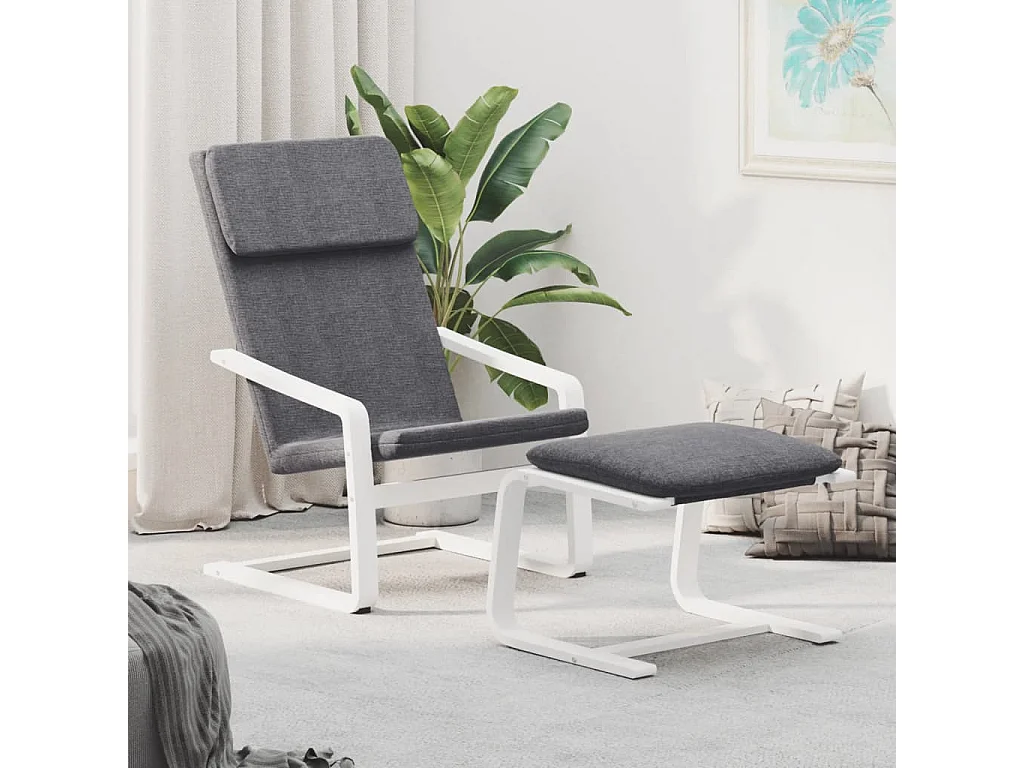 Chaise de relaxation avec repose-pied Gris foncé Tissu