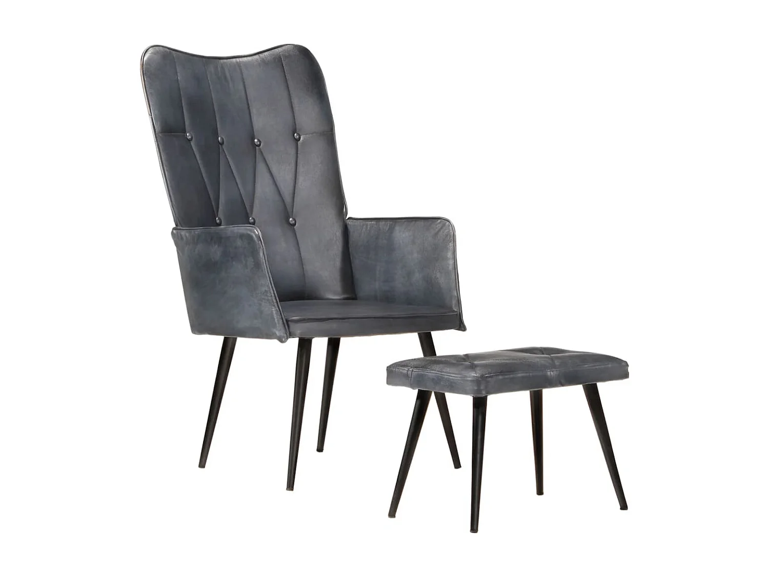 Fauteuil met voetensteun echt leer grijs