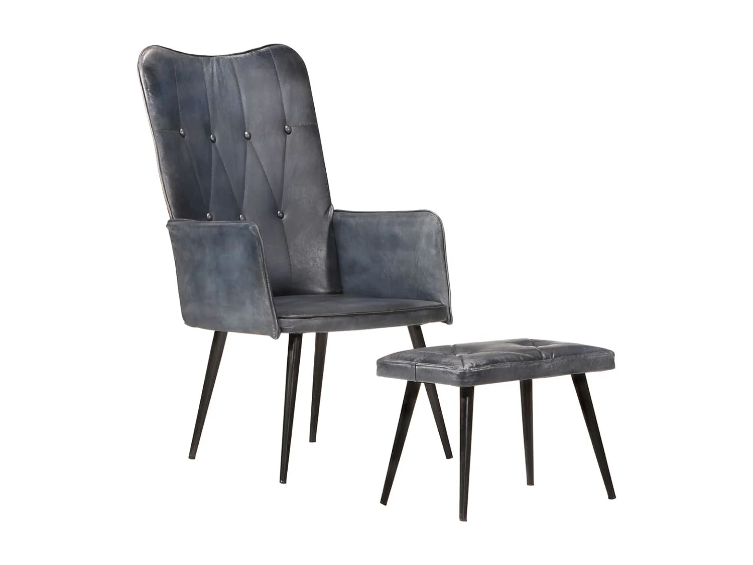 Fauteuil met voetensteun echt leer grijs