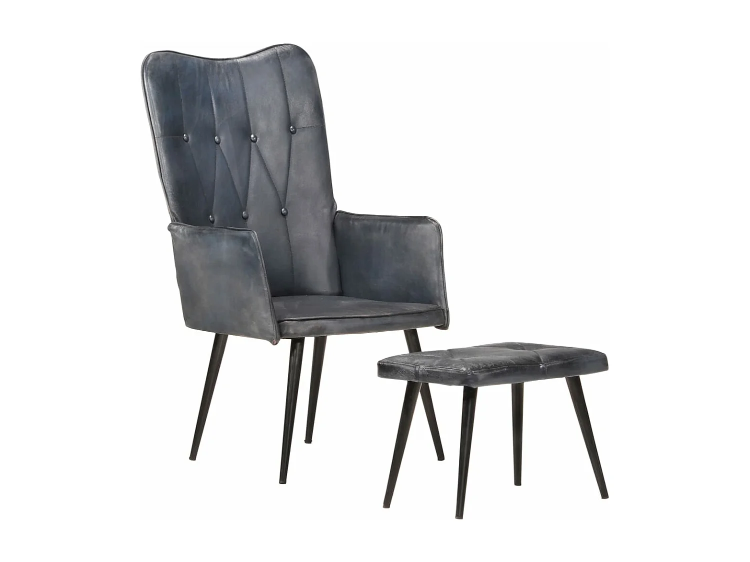 Fauteuil met voetensteun echt leer grijs