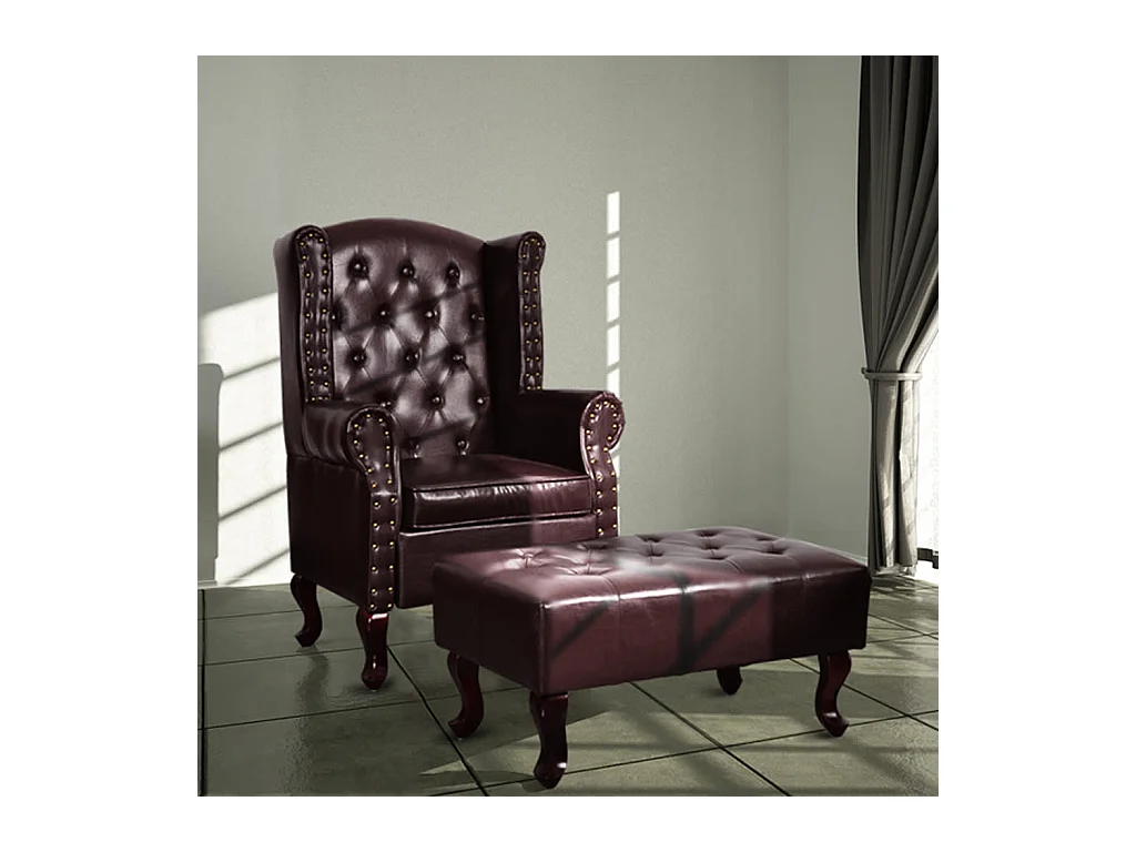 Fauteuil met voetenbankje kunstleer donkerbruin