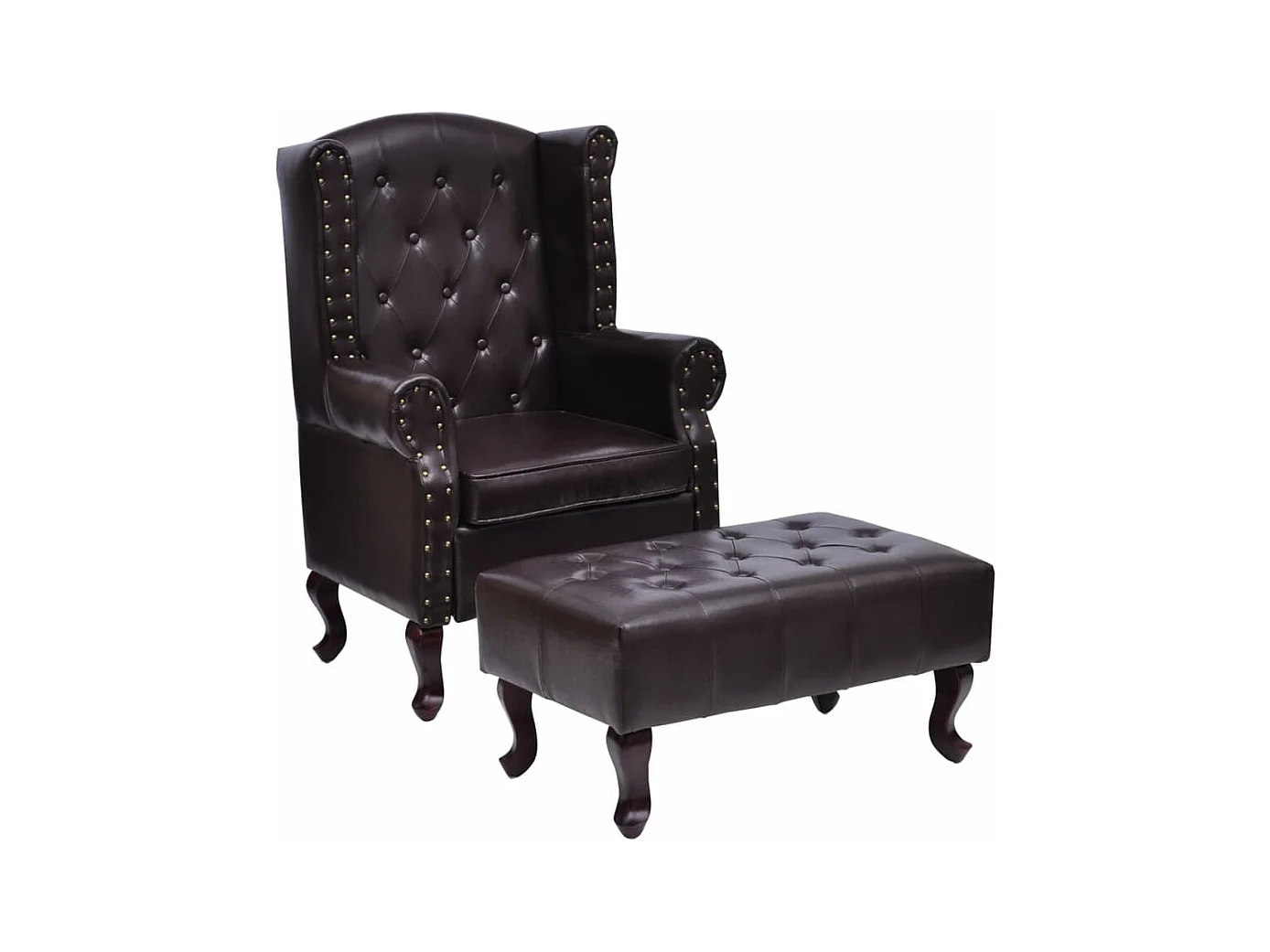 Fauteuil met voetenbankje kunstleer donkerbruin