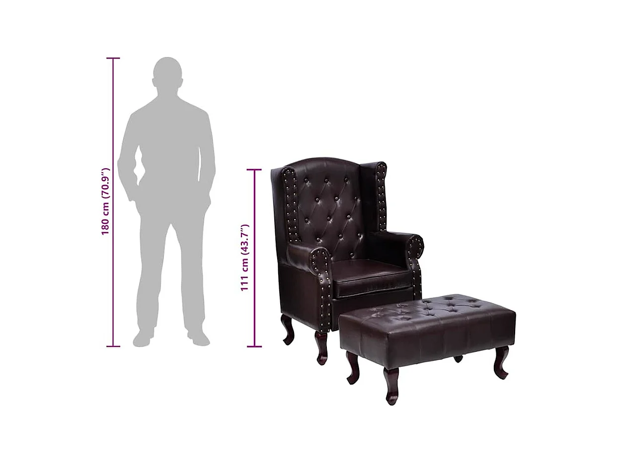 Fauteuil avec repose-pied Marron foncé Similicuir