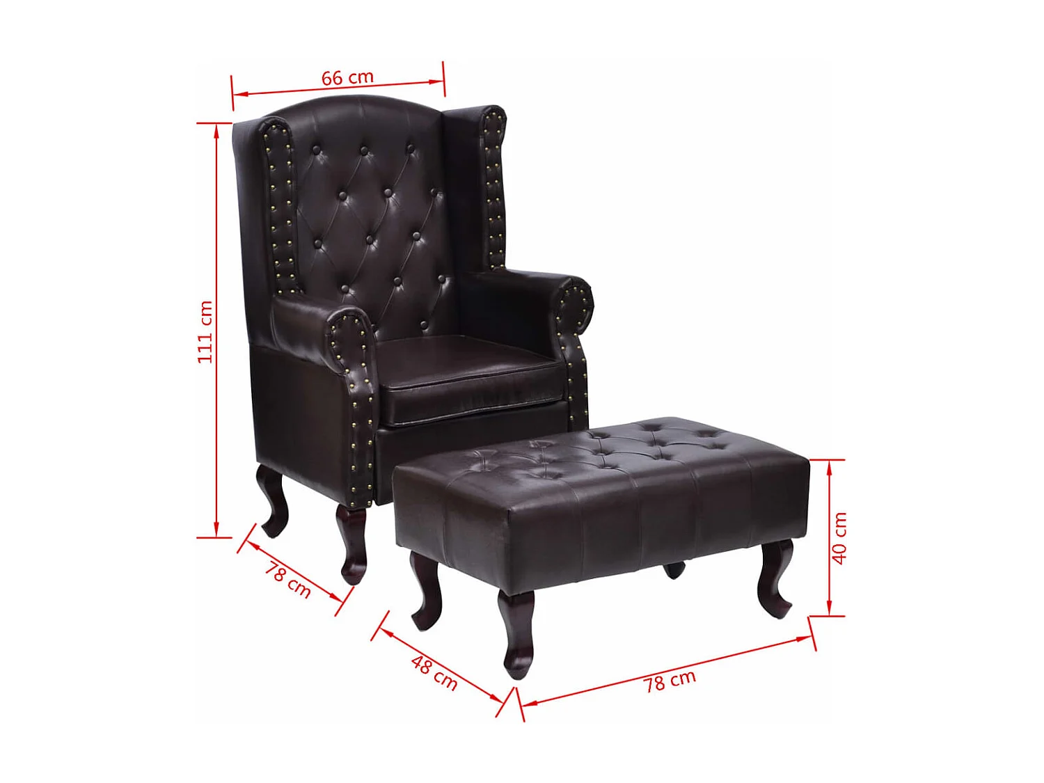 Fauteuil avec repose-pied Marron foncé Similicuir