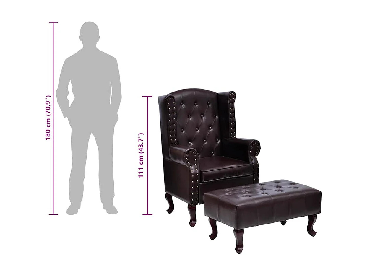 Fauteuil avec repose-pied Marron foncé Similicuir