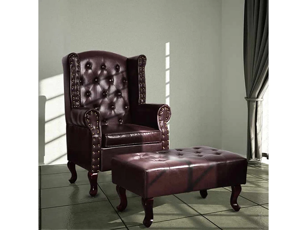 Fauteuil met voetenbankje kunstleer donkerbruin