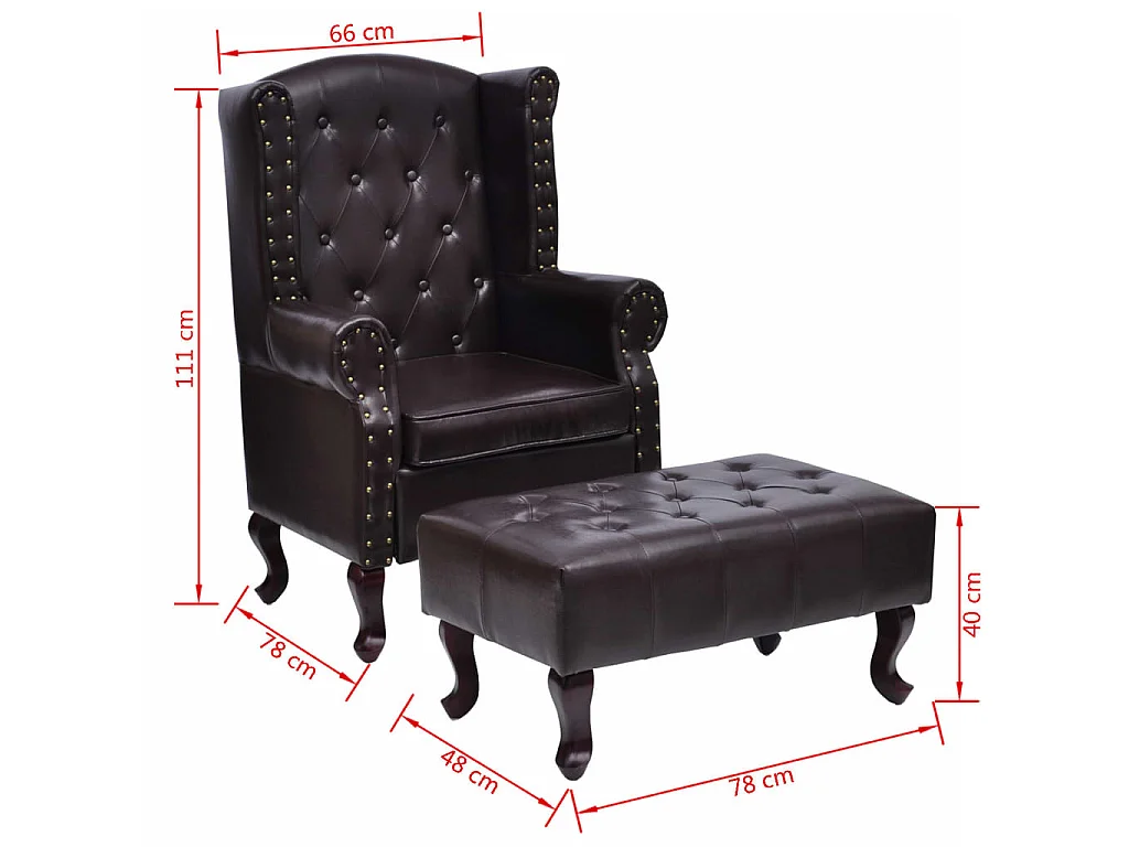 Fauteuil met voetenbankje kunstleer donkerbruin