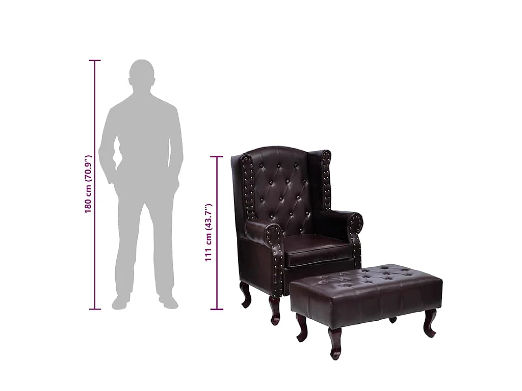 Fauteuil met voetenbankje kunstleer donkerbruin