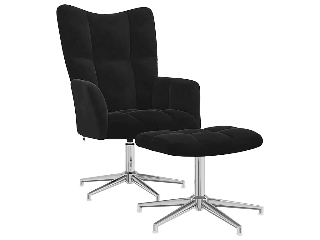 Chaise de relaxation avec tabouret Noir Velours