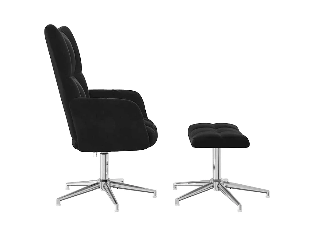 Chaise de relaxation avec tabouret Noir Velours