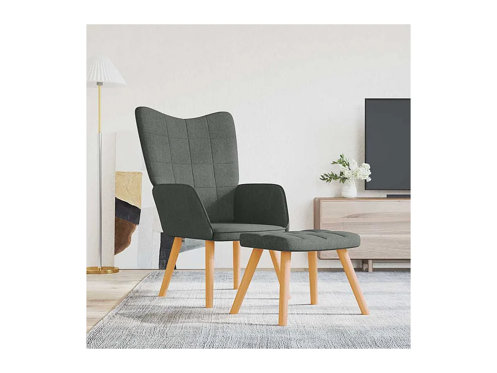 Chaise de relaxation avec tabouret Gris foncé Tissu