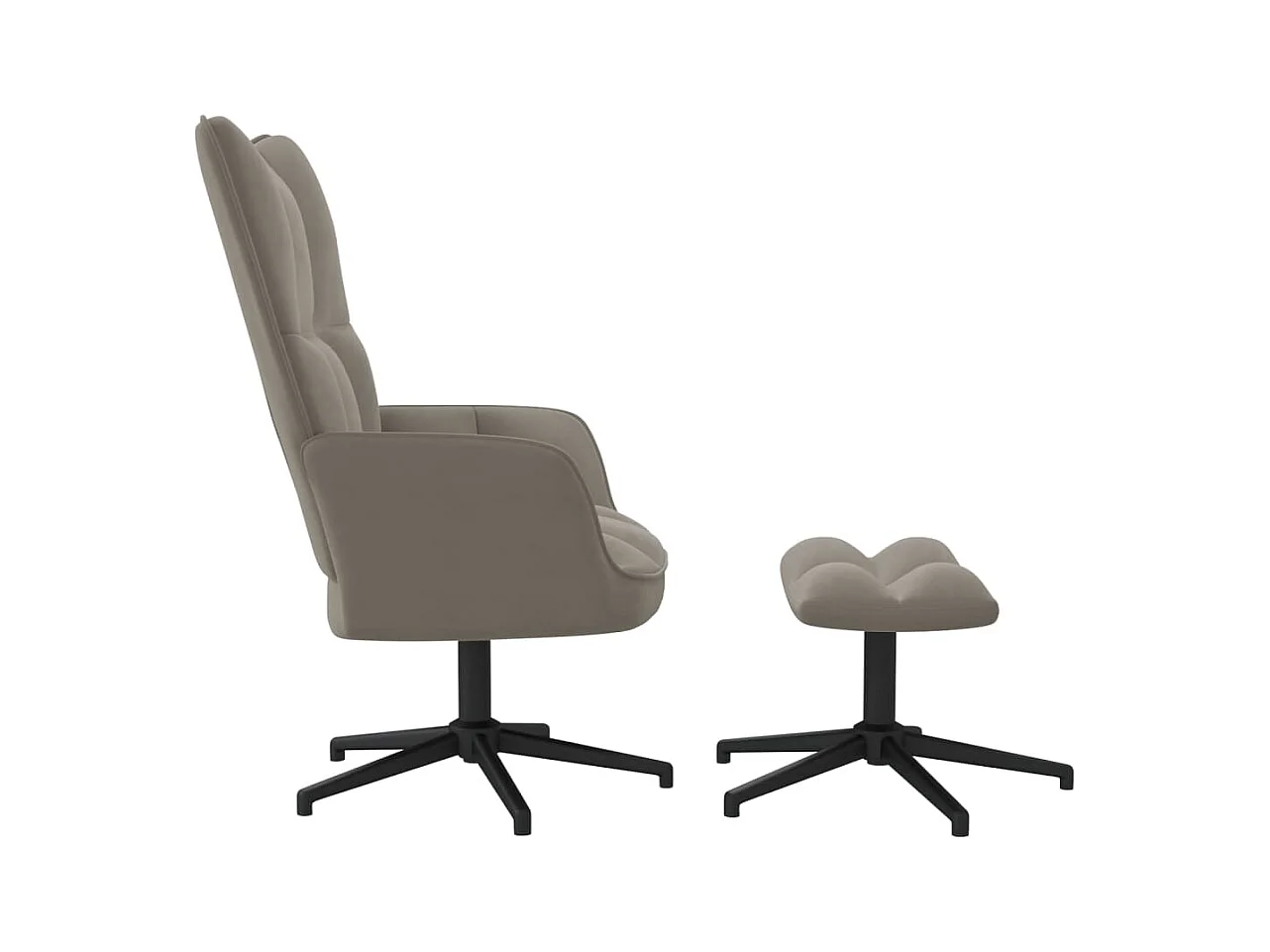 Cadeira de descanso com banco veludo cinzento-claro