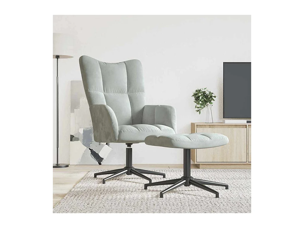 Chaise de relaxation avec tabouret Gris clair Velours