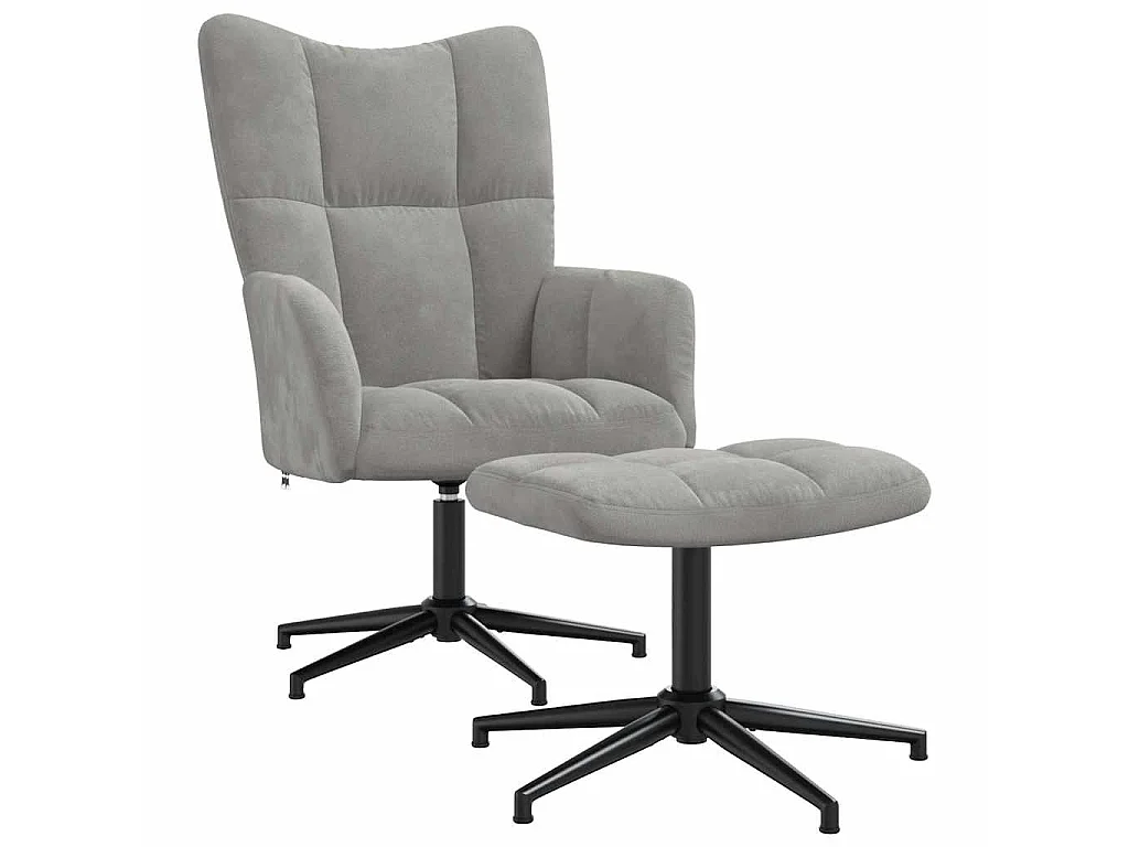 Relaxsessel mit Hocker Hellgrau Samt