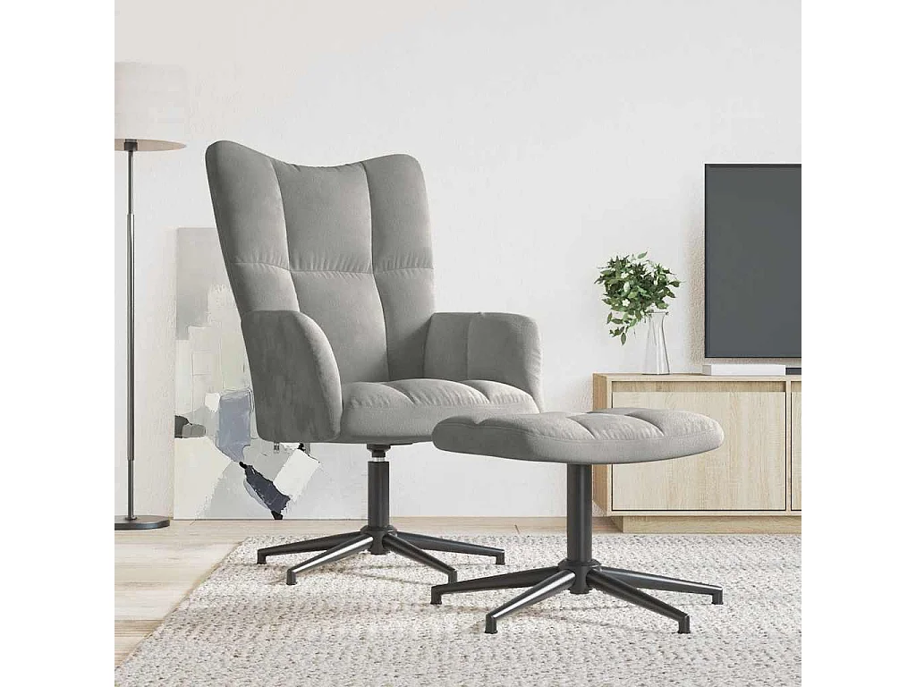 Relaxsessel mit Hocker Hellgrau Samt