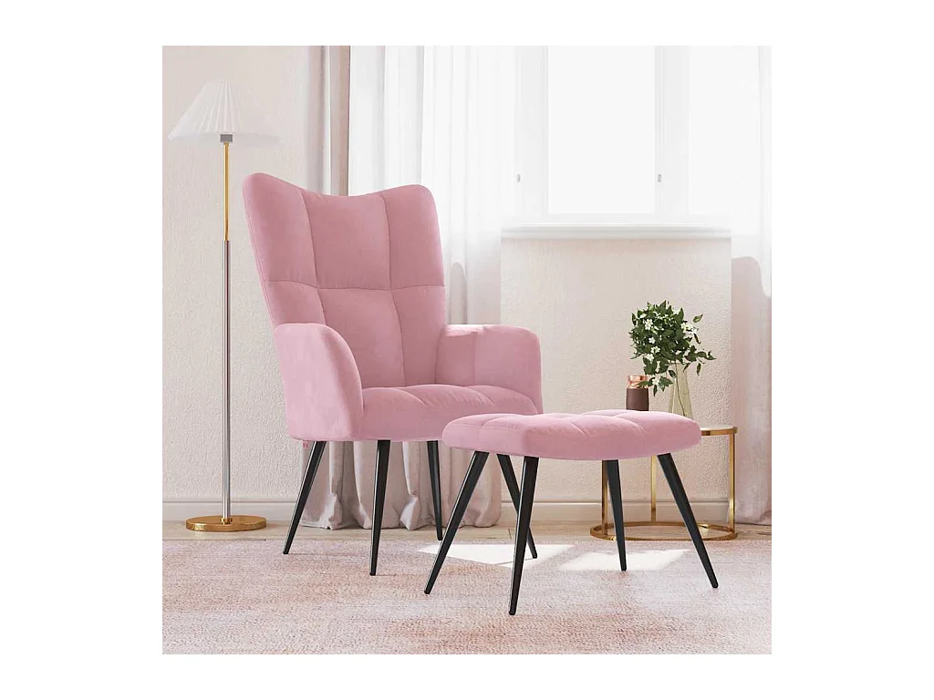 Chaise de relaxation avec tabouret Rose Velours