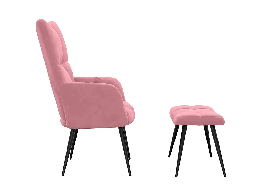 Chaise de relaxation avec tabouret Rose Velours