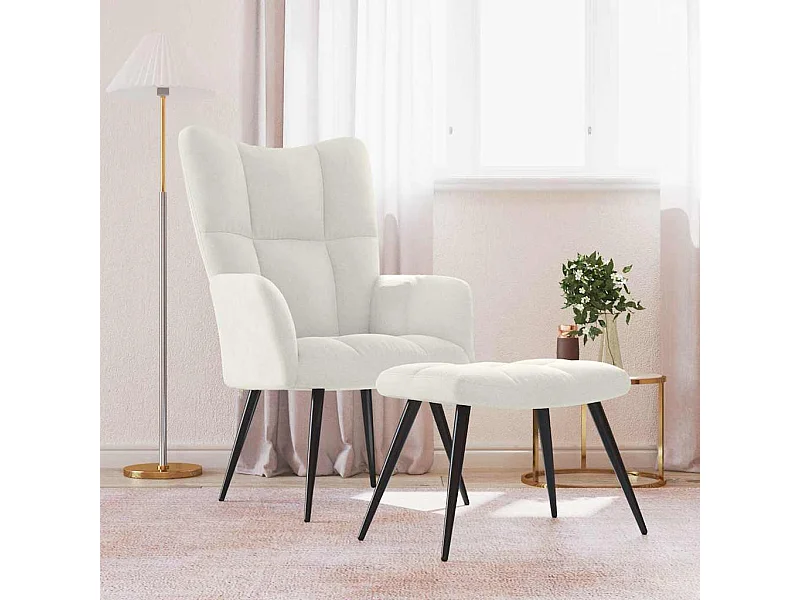 Chaise de relaxation avec tabouret Blanc crème Velours
