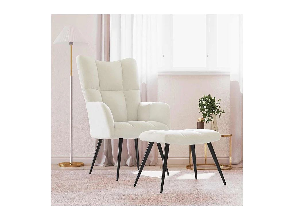 Chaise de relaxation avec tabouret Blanc crème Velours