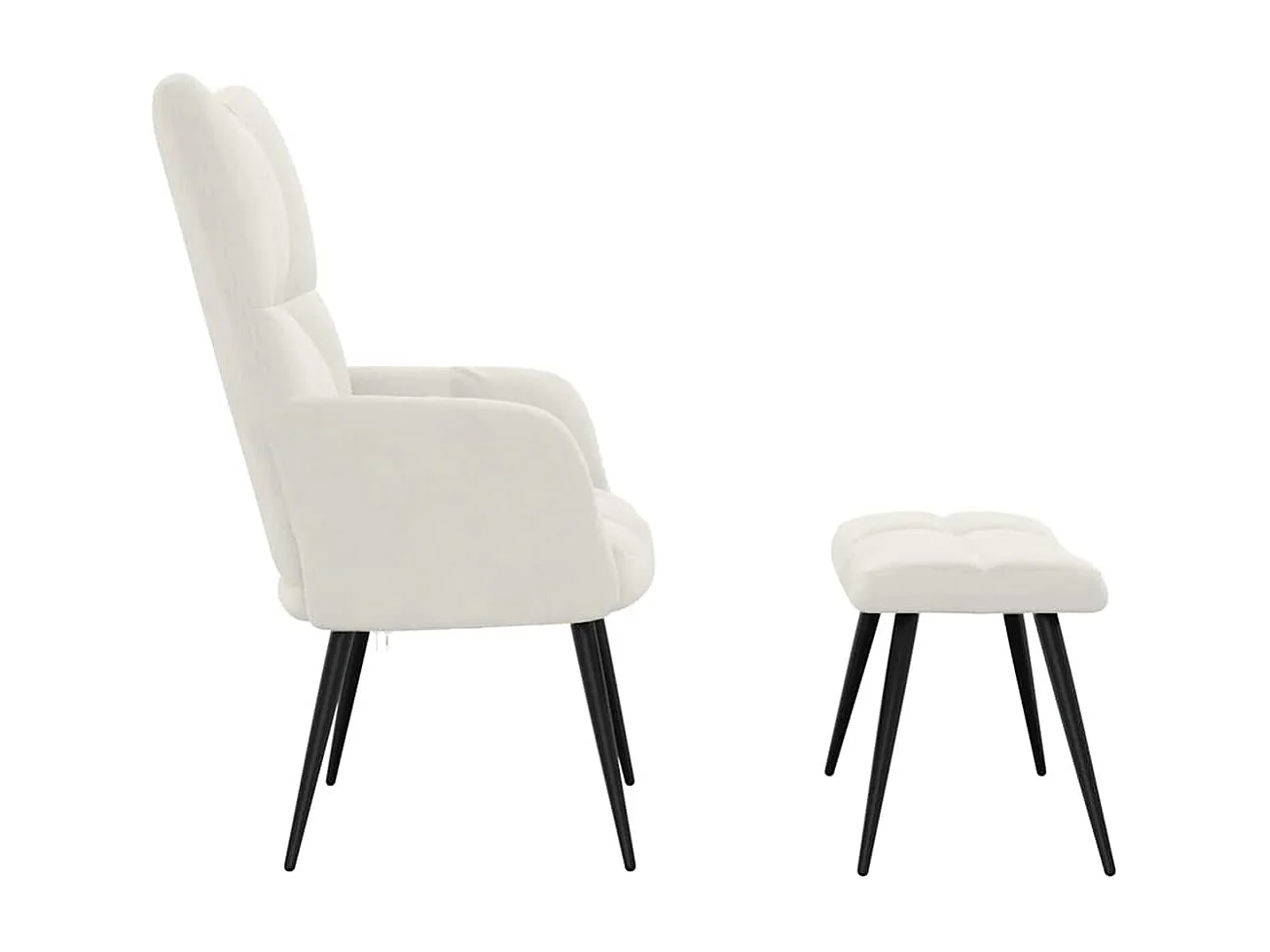 Chaise de relaxation avec tabouret Blanc crème Velours