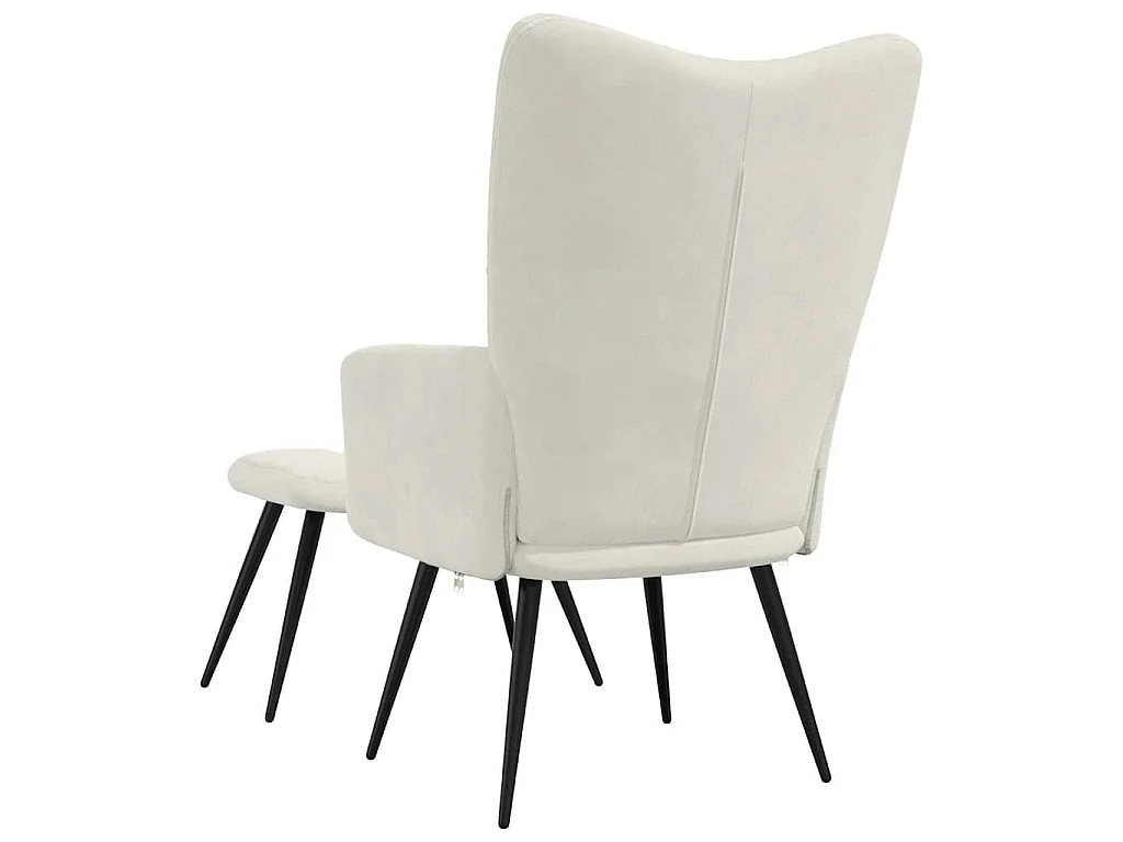 Chaise de relaxation avec tabouret Blanc crème Velours