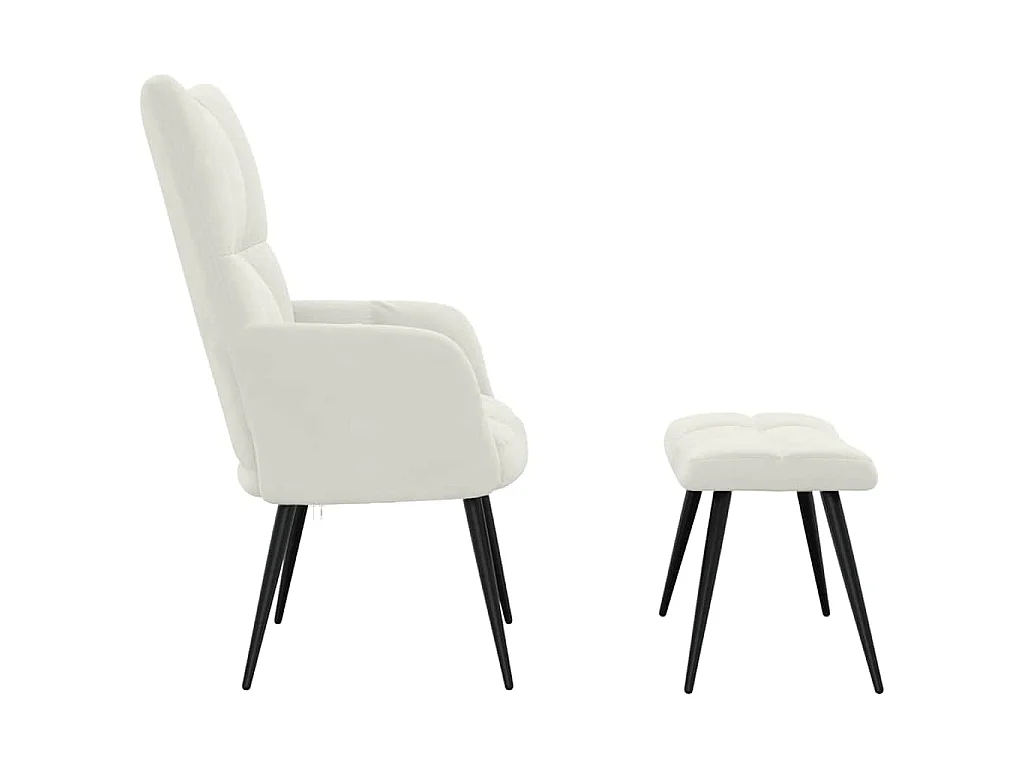 Chaise de relaxation avec tabouret Blanc crème Velours