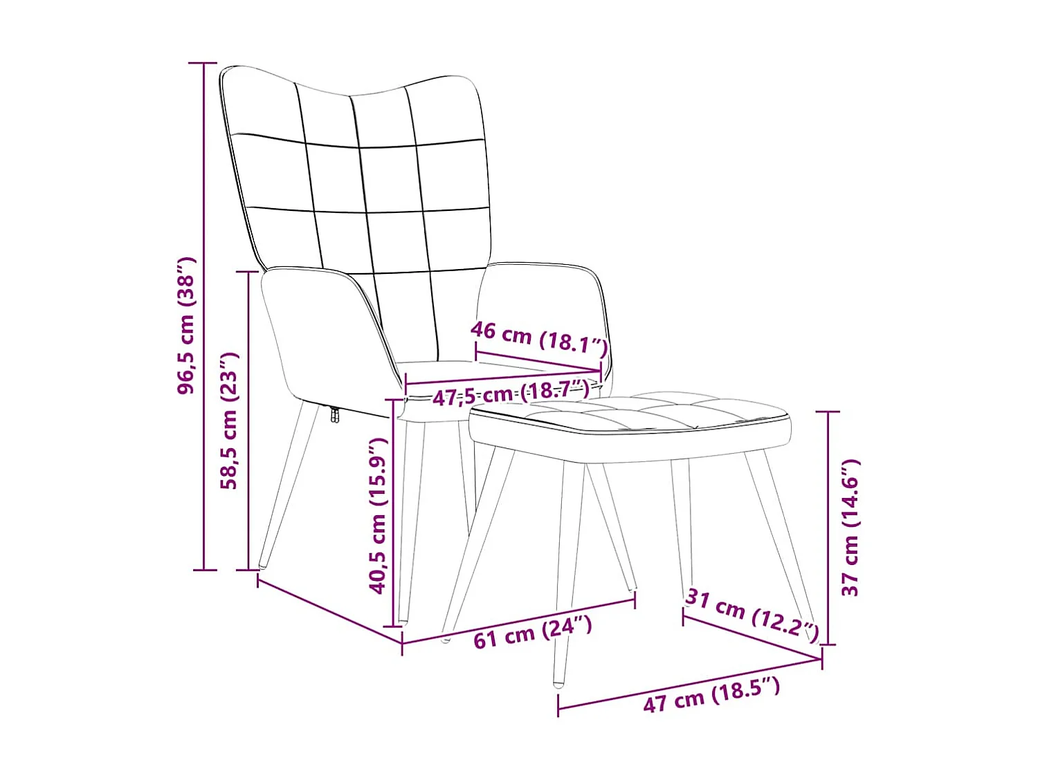 Chaise de relaxation avec tabouret Gris foncé Tissu