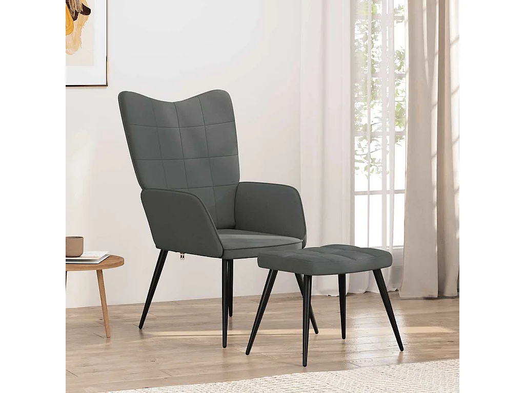 Sedia Relax con Sgabello Grigio Scuro in Tessuto