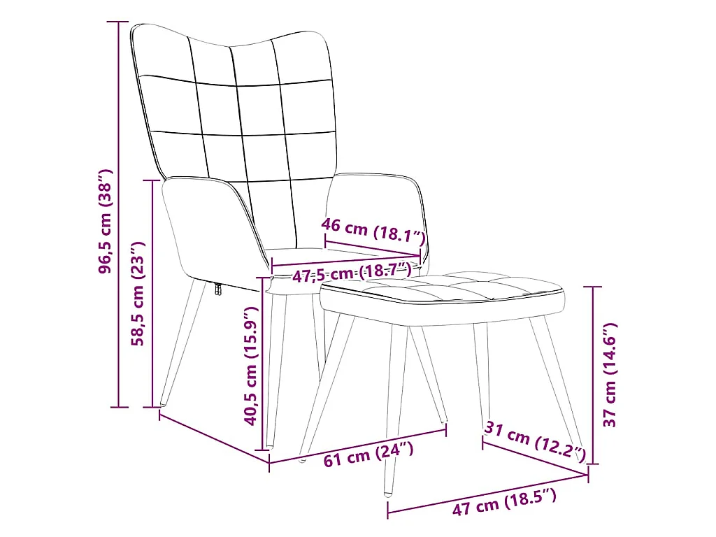 Sedia Relax con Sgabello Grigio Scuro in Tessuto